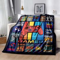 Gamer Quotes and Controller Print Flannel Blanket, Retro Video Game Throw Blanket 80cm x 120cm gray