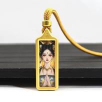 Rectangle Tara Thangka Pendant Necklace Gold Plated Necklace For Spiritual Blessing A31 yellow