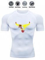 Mens Navy Blue Compression Short Sleeve T-Shirt Spanish Flag Bull Head Graphic Quick Dry Breathable High Elasticity Gym And MMA Athletic Top 3XL balta