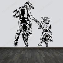 Family Father And Son Motocross Wall Stickers Helmet Motorcycle Vinyl Home Decor Sports Decoration Motorcycle Decals Murals S596 (as the picture,42x47cm) black