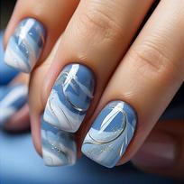 24Pcs Blue Ocean French Short Square Ballerina Press On Nails Full Cover Acrylic Nail Art Tips gray
