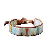 Bohemian Stone Bracelet Handmade Natural Stone Tube Beads Bangle Adjustable Unisex Boho Bracelet Gift for Him Her C gray