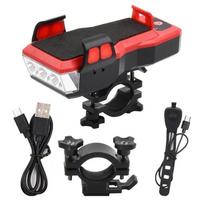3-in-1 Multifunctional Bike Light with Phone Holder & Horn, USB Rechargeable Front Headlight for Cycling Safety