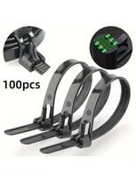 100pcs Quick Release Reusable Plastic Cable Zip Ties with Durable Nylon Wire Fasteners, Adjustable Bag Seals and Tag Fasteners (black,5x200mm) juoda