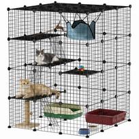 Steel Wire Cat Cage Indoor with Hammock, Ramps, Doors, DIY Cat Enclosure for 1-3 Cats, Black 105 x 105 x 140 cm