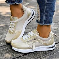 Casual Breathable Mesh Lace Up Sports Sneakers Women 2025 Autumn Fashion Zip Decoration Running Shoes Soft Wedge Heel Sneakers 43 šokoladas