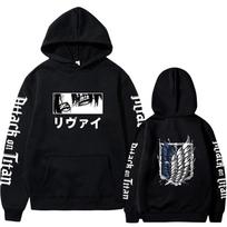 Naujausi anime džemperiai rudeniui, flisiniai, Ataka prieš Titanus, drabužiai poroms, Harajuku stiliaus, megztiniai, marškinėliai, Levi Ackerman viršūnės, paltas S black