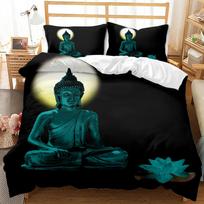 Buddha Duvet Cover Set Exotic Ethnic Bohemian Golden Black Lotus Flowers Bedding Set Double Queen King Polyester Qulit Cover EU single(135x200cm)