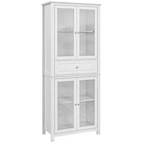 Kitchen Cupboard Display Cabinet Furniture with 4 Tempered Glass Doors Drawer and Adjustable Shelves 74x35.5x181.5 cm White 74 x 35.5 x 181.5 cm