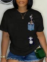 Cute Panda Bamboo Print Black T-shirt XXXL