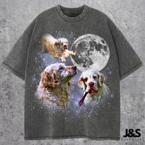 Three Clumber Spaniel Moon Shirt, Dog Lover Tee, Clumber Galaxy Gift, Sporting Spaniel Graphic Top, Vintage Wash Retro Dog Tee 130 gray