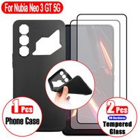 Funda for ZTE Nubia Neo 3 GT 5G, 3 In 1 Set (1 Pcs Phone Case + 2 Pcs Screen Protectors) Black Edge Printing Film, Anti-Fingerpr Case+Screen Protectors&Nubia Neo 3 GT 5G juoda