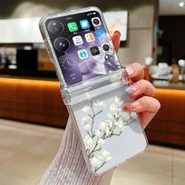 Hinged Cartoon Line Flower Case For Xiaomi Mix Flip Funda Shockproof Clear PC Hard Folding Phone Cover For Xiaomi Mixflip Xiaomi Mix Flip gray