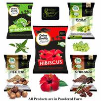 Online Quality Store Amla Reetha Shikakai Bhringraj and Hibiscus Powder for Hair |hair pack powder combo |hair care products |natural products for h red