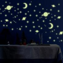 Šviečiančios žvaigždės, mėnulis, planetos sienų lipdukai, šviečiantys tamsoje žvaigždėtas dangus namams, vaikų miegamojo, svetainės, vonios kambario dekoravimui (as the picture,1PCS) black