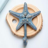 Starfish Shape Cast Iron Hook Ocean Blue Finish Vintage Rustic Wall Mounted Hook Gold Brushed Details Sturdy Cast Iron mėlyna