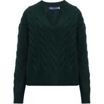 Polo Ralph Lauren Knit Cable V-Neck Long Sleeve Sweater Women sweater Dark-Green 211941579-002 M black