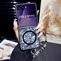 Case for Samsung Galaxy Z Flip 7 6 5 4 3 Magsafe Compatible Crystal Decor Detachable Beaded Wrist Strap Shockproof Cover Phone Bumpers Samsung Z Flip7 sidabras