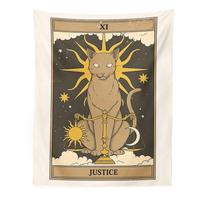 Tarot Cards Tapestry Boho Wall Hanging Cat Mystical Divination Witchcraft Beach Moon Phases Aesthetic Room Decor Mural 100X70CM gray