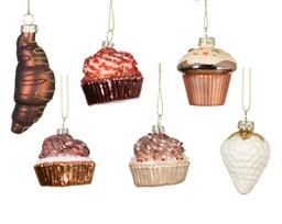 Stiklinis kalėdinis eglės žaisliukas CAKE, įvairių sp., 6 rūšys, 6 x 6,2 cm, 1 vnt