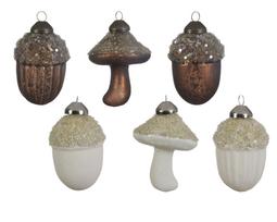 Stiklinis kalėdinis eglės žaisliukas MUSH ACORN rudos/baltos sp., 7,5 x 6  cm, 1 vnt