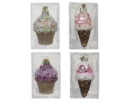 Stiklinis kalėdinis eglės žaisliukas CAKE, 4 rūšys, 5 x 7 cm, 1 vnt