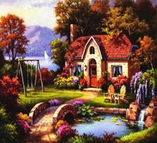 Deimantinės mozaikos rinkinys 20x30cm NAMELIS IR TILTELIS, HI STONE