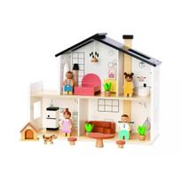 Tooky Toy: medinis dviejų aukštų lėlių namelis