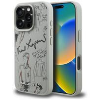 Karl Lagerfeld grūdėtas raštas ir logotipas MagSafe Dėklas, skirtas iPhone 16 Pro – pilkas