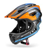 Rockbros TT-32SOBL-S vaikiškasis dviračio šalmas su nuimama bradelio apsauga, dydis S - juoda ir oranžinė