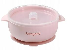 Babyono silikoninis dubenėlis vaikams su siurbtuku ir dangteliu, šviesiai rožinis