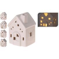 Porcelianinė elektrinė LED dekoracija HOUSE, elementai 2xLR44 įeina, 4 dizainų, 6,0 x 5,8 x 8,7 cm