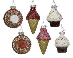 Stiklinis kalėdinis eglės žaisliukas ICE CREAM MUFFIN DONUT, 4,5 x 2,5 x 7,5 cm, 1 vnt