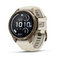 „Garmin fenix 9 Pro“ išmanusis laikrodis, „inReach“, 43 mm, „Autumn Gold Titanium“ spalvos korpusas su kreminės spalvos / „French Grey“ silikonine apyranke