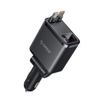 Orico Twin Reach 45W USB-A + USB-C automobilio įkroviklis su dviem atitraukiamais USB-C kabeliais - juodas