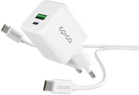„Epico UltraBoost EA20“ 20 W „GaN Power“ greitasis įkroviklis + 1,2 m USB-C laidas - baltas