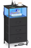 Songmics Naktinis staliukas tintenschwarz su LED ir elektros lizdu, 39,6x30x75,9 cm, 3 stalčiai