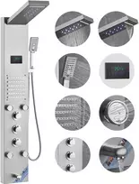 Dušo bokšto panelio sistema su LED ekranu, 5 hidromasažo purkštukais, lietaus ir krioklio režimais