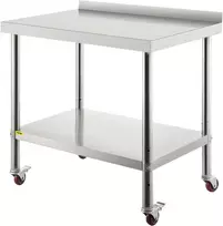 Nerūdijančio plieno virtuvės darbastalis su ratukais, 91,4x61x89 cm, dvi lentynos, iki 200 kg