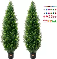 Dirbtinis kedro topiaro medelis, 152,4 cm aukščio, realistiškas vazoninis augalas, apsaugotas nuo UV spindulių (2 vnt.)