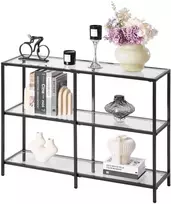3 lygių stiklinis konsolinis staliukas 100 x 30 x 72,9 cm, metalinės kojos, juodas