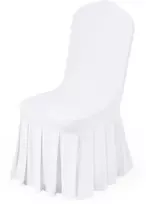 Kėdžių užvalkalai plokščiu priekiu, 30 vnt., poliesteris ir spandeksas, kėdėms 510x450x950 mm, balti