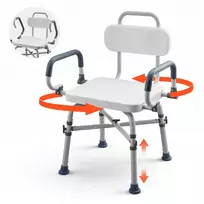 Dušo kėdė su 360° pasukimu. atlošu ir porankiais. apkrova iki 227 kg. aukštis reguliuojamas 415-540 mm