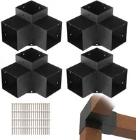 Pergolos laikiklių rinkinys 15x15 cm, medinių stulpų atrama, 4 trikrypčiai kampiniai laikikliai sijoms