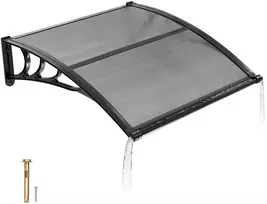 Lauko stogelis nuo saulės įėjimo durims. stogelis su drenažo kanalu. bendri matmenys 965 x 1017 x 275 mm. pilkas
