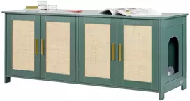 Kačių tualeto baldas kelioms katėms, 1200 mm, 4 ratano durelės, 2 įėjimai, žalias