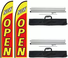 Reklaminė vėliava „Open" su stovu. 2 vėliavos. 2 stiebai. 440 cm