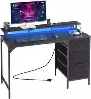 Kompiuterio stalas su LED apšvietimu. lizdais. 4 stalčiais ir monitoriaus stovu. juodas