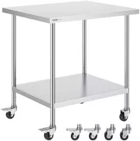 Nerūdijančio plieno darbo stalas 762 x 457 x 954.6 mm. su 4 ratukais. reguliuojamas aukštis. maistui ruošti