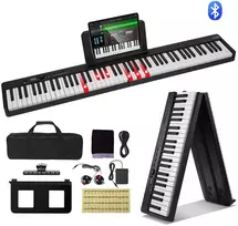 Sulankstoma 88 klavišų pianino klaviatūra, Bluetooth/MIDI, juoda